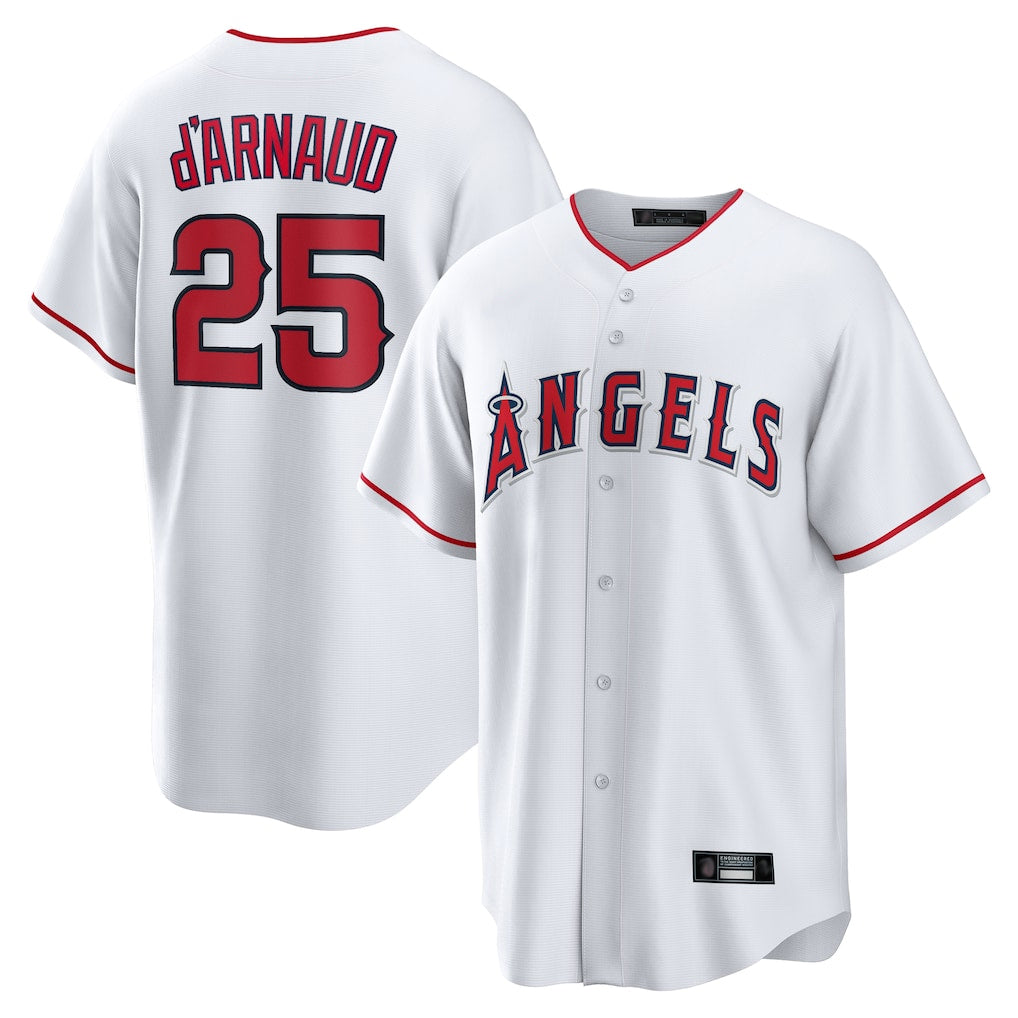 Silnrao LA.Angels #25 Travis d'Arnaud Player White Home Game Stitched Jerseys