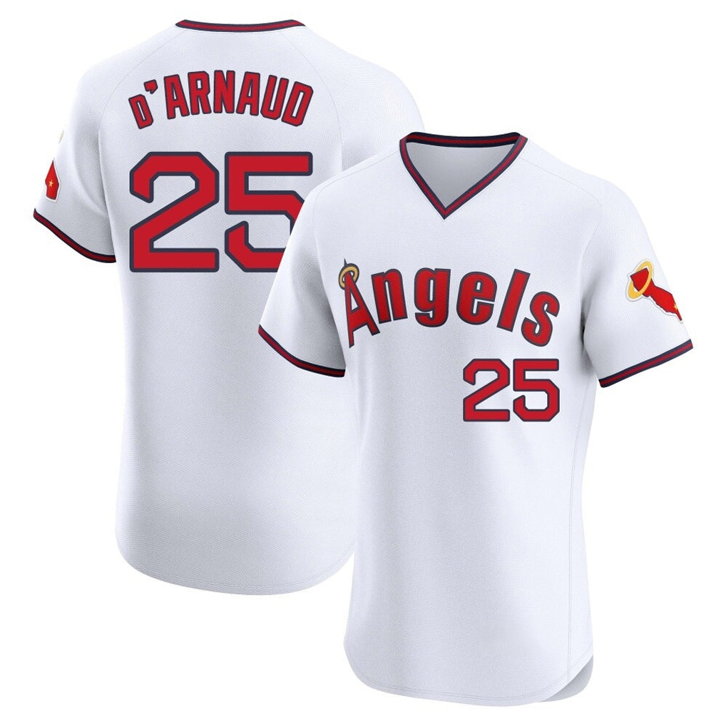 Silnrao LA.Angels #25 Travis d'Arnaud Player White T-shirt Home Limited Elite Stitched Jerseys