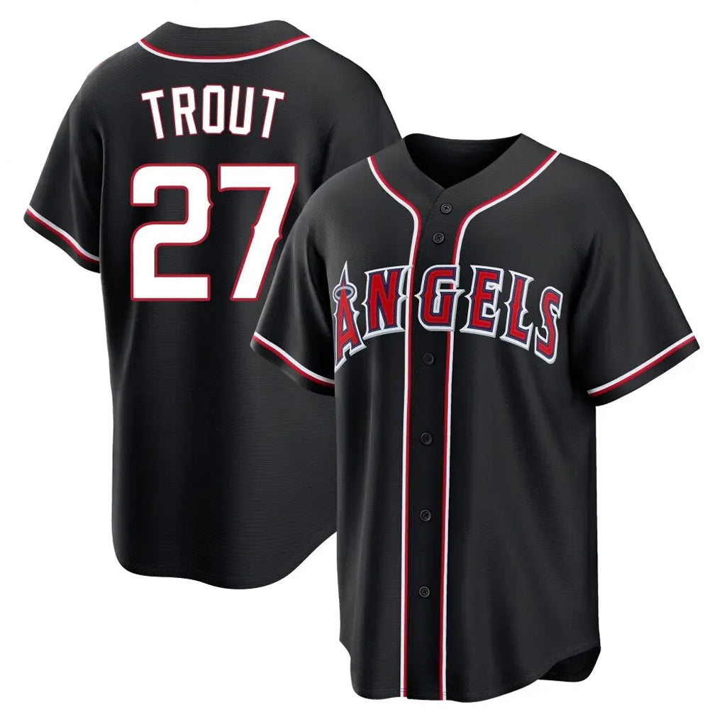 Silnrao LA.Angels #27 Mike Trout Player Black Fashion Out Home Game Stitched Jerseys