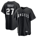 Silnrao LA.Angels #27 Mike Trout Player Black Lights Out Fashion T-shirt Stitched Jerseys
