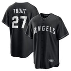 Silnrao LA.Angels #27 Mike Trout Player Black Lights Out Fashion T-shirt Stitched Jerseys