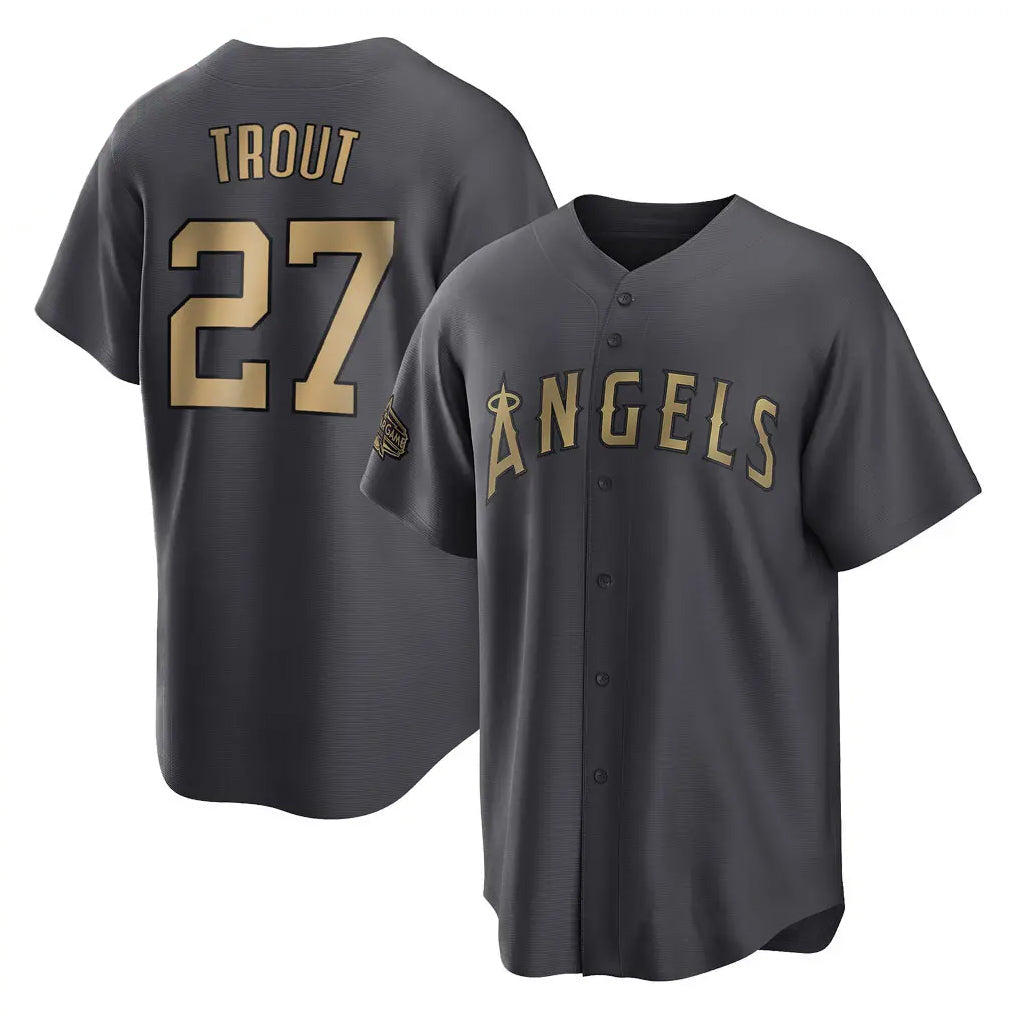Silnrao LA.Angels #27 Mike Trout Player Charcoal Game All-Star Stitched Jerseys