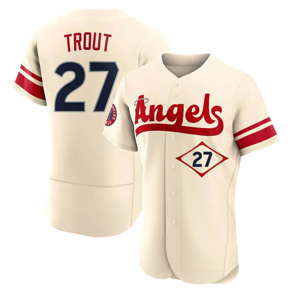 Silnrao LA.Angels #27 Mike Trout Player Cream City Connect Limited ELite Home Stitched Jerseys