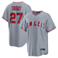 Silnrao LA.Angels #27 Mike Trout Player Gray Home Game Stitched Jerseys