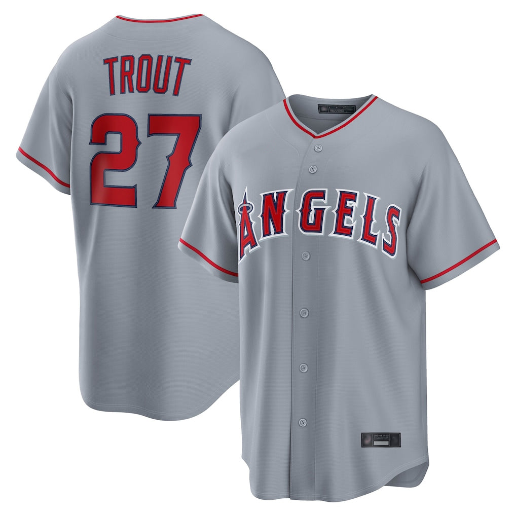 Silnrao LA.Angels #27 Mike Trout Player Gray Home Game Stitched Jerseys