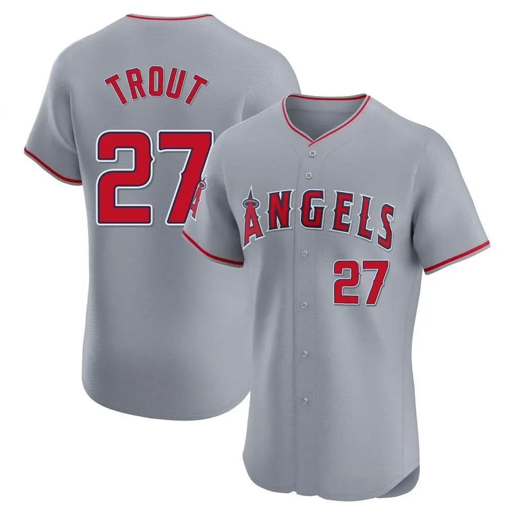 Silnrao LA.Angels #27 Mike Trout Player Gray Home Limited Elite Stitched Jerseys