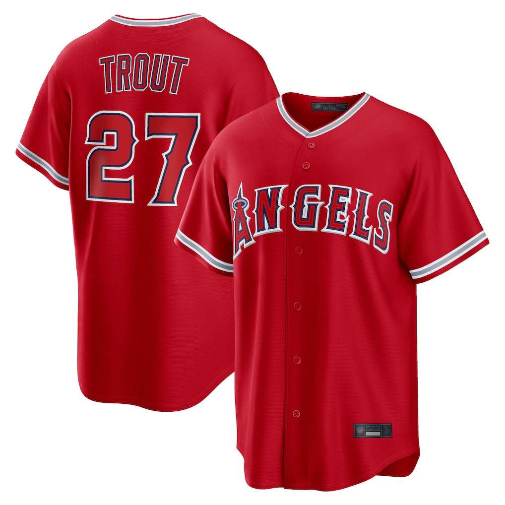 Silnrao LA.Angels #27 Mike Trout Player Red Home Game Stitched Jerseys
