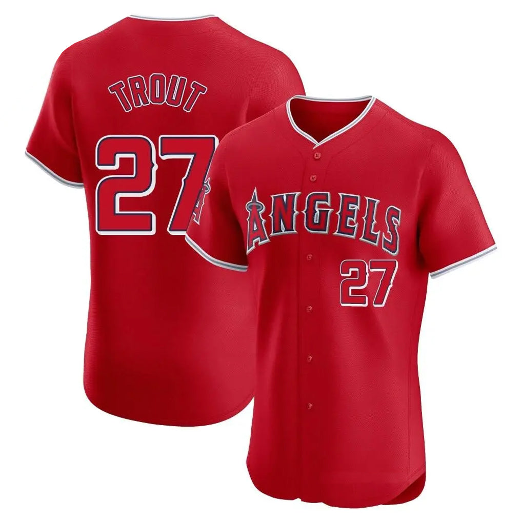Silnrao LA.Angels #27 Mike Trout Player Red Home Limited Elite Stitched Jerseys