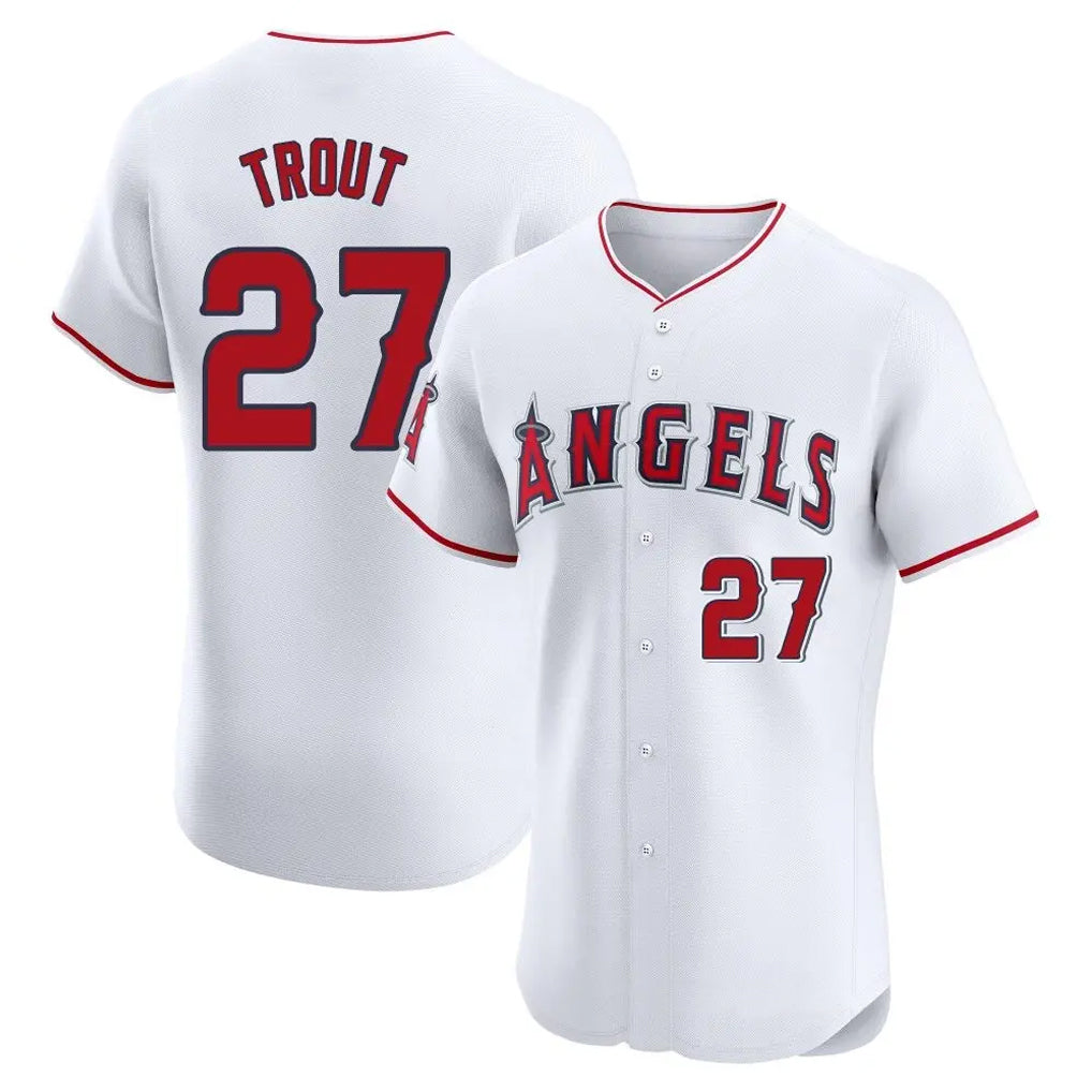 Silnrao LA.Angels #27 Mike Trout Player White Limited Elite Stitched Home Jerseys
