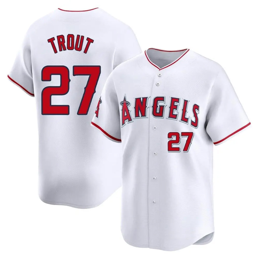 Silnrao LA.Angels #27 Mike Trout Player White Limited Home Stitched Jerseys