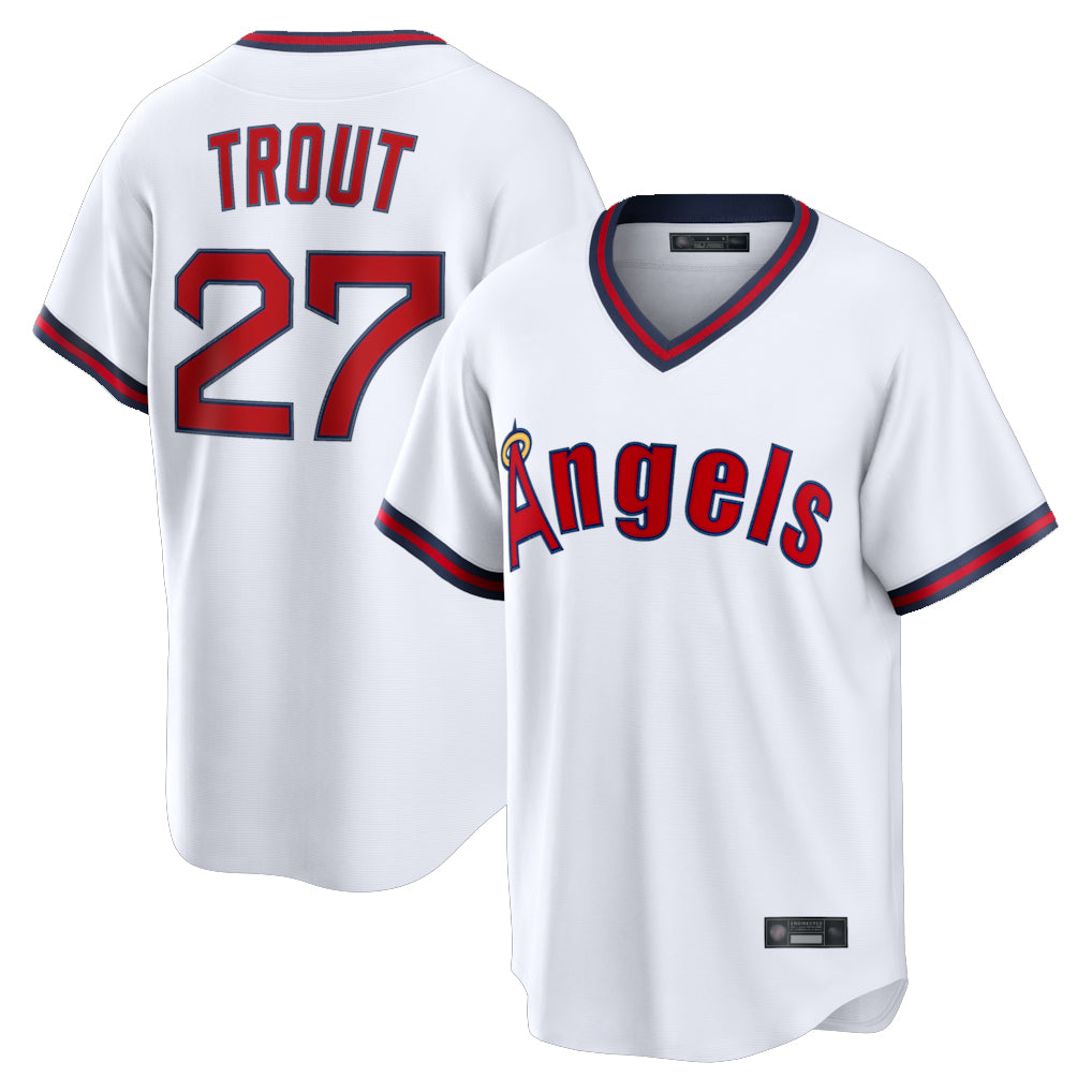 Silnrao LA.Angels #27 Mike Trout Player White T-shirt Home Game Stitched Jerseys