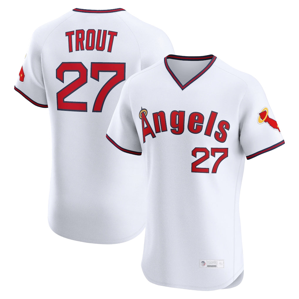 Silnrao LA.Angels #27 Mike Trout Player White T-shirt Home Limited Elite Stitched Jerseys