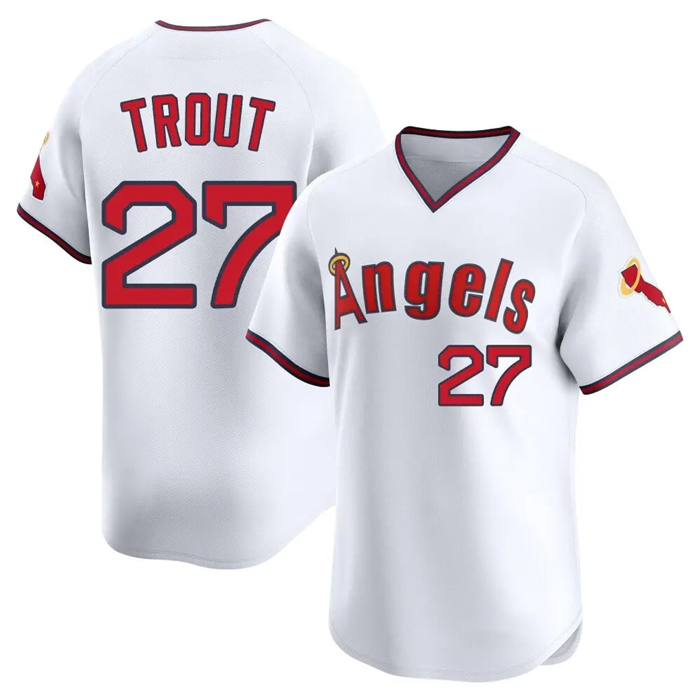 Silnrao LA.Angels #27 Mike Trout Player White T-shirt Home Limited Stitched Jerseys