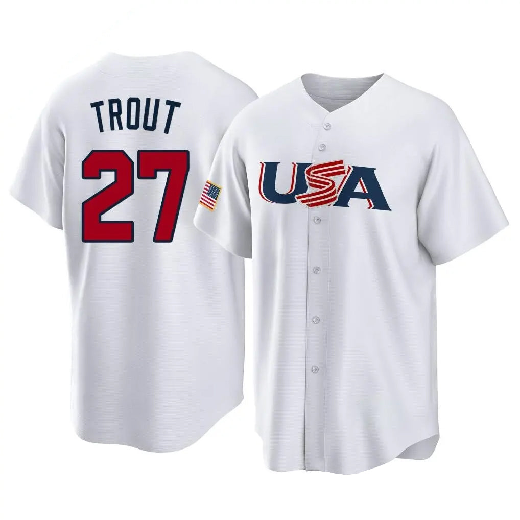 Silnrao LA.Angels #27 Mike Trout Player White USA World Classic Game Home Stitched Jerseys