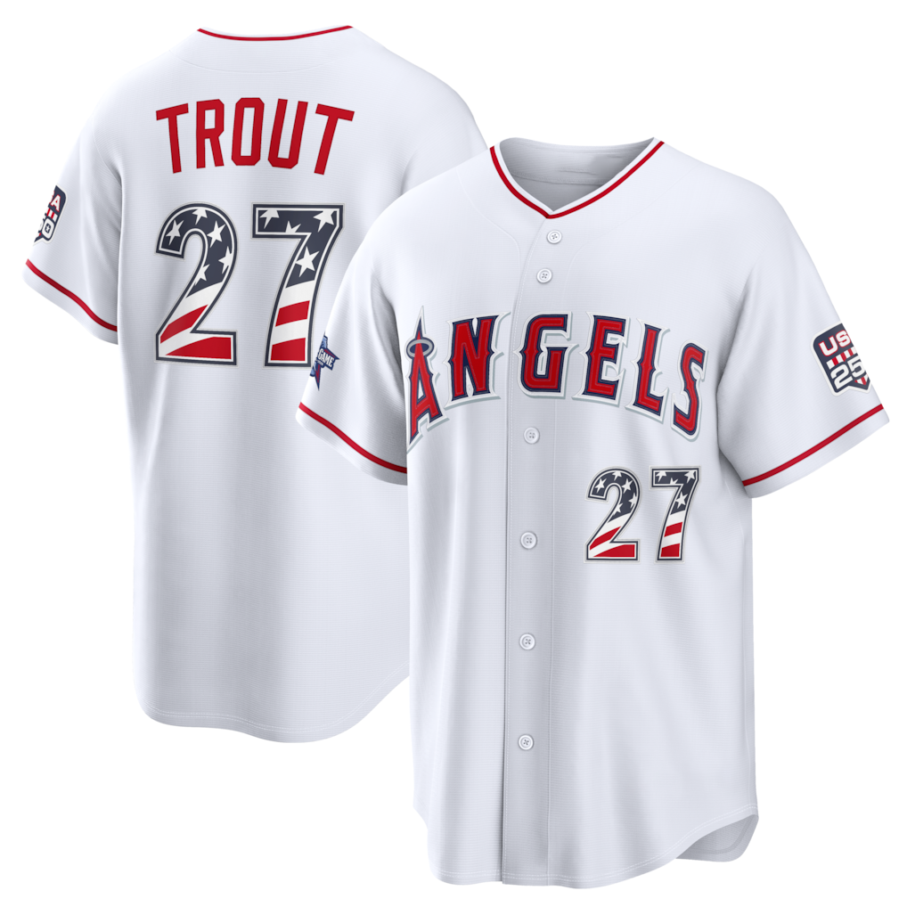 Silnrao LA.Angels #27 Mike Trout White 2026 All-Star Edition Stars & Stripes Stadium Jerseys