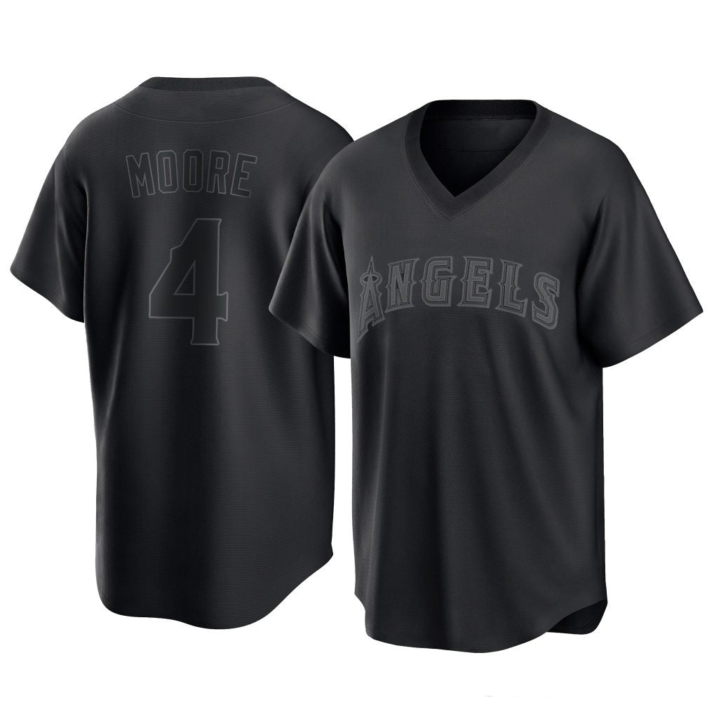 Silnrao LA.Angels #4 Christian Moore Player Black Pitch Fashion T-shirt Stitched Jerseys