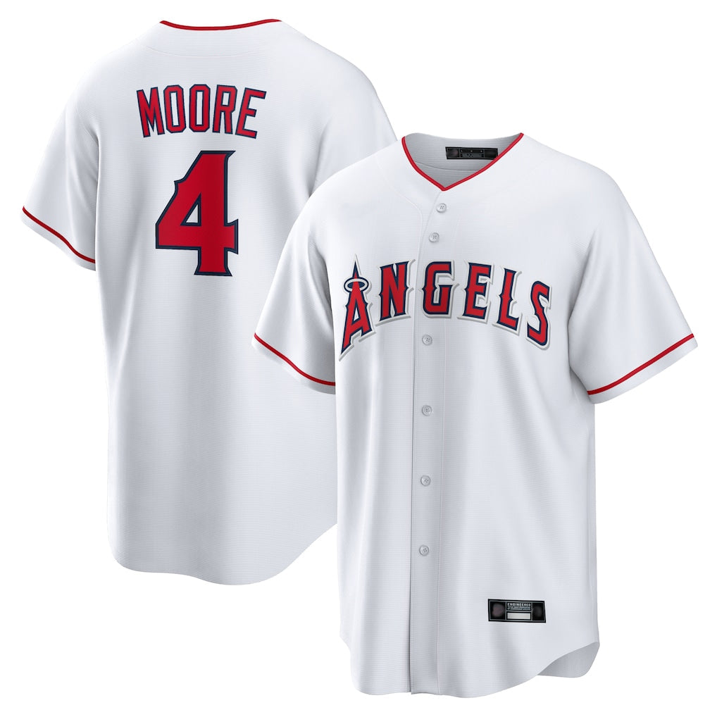 Silnrao LA.Angels #4 Christian Moore Player White Home Game Stitched Jerseys