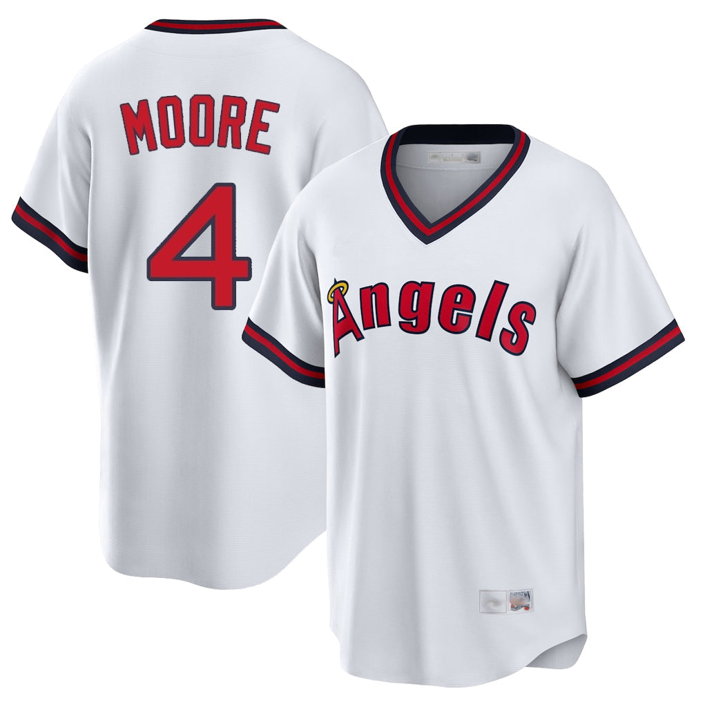 Silnrao LA.Angels #4 Christian Moore Player White T-shirt Home Game Stitched Jerseys