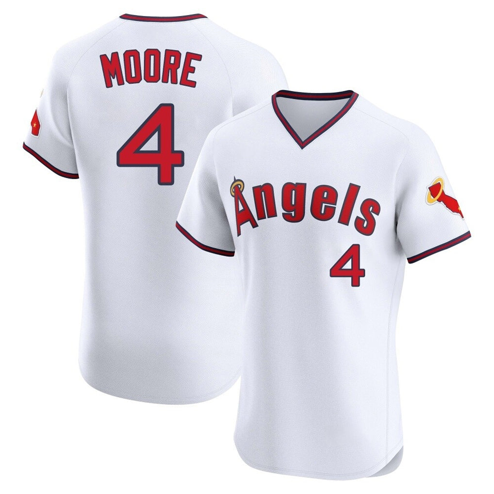 Silnrao LA.Angels #4 Christian Moore Player White T-shirt Home Limited Elite Stitched Jerseys