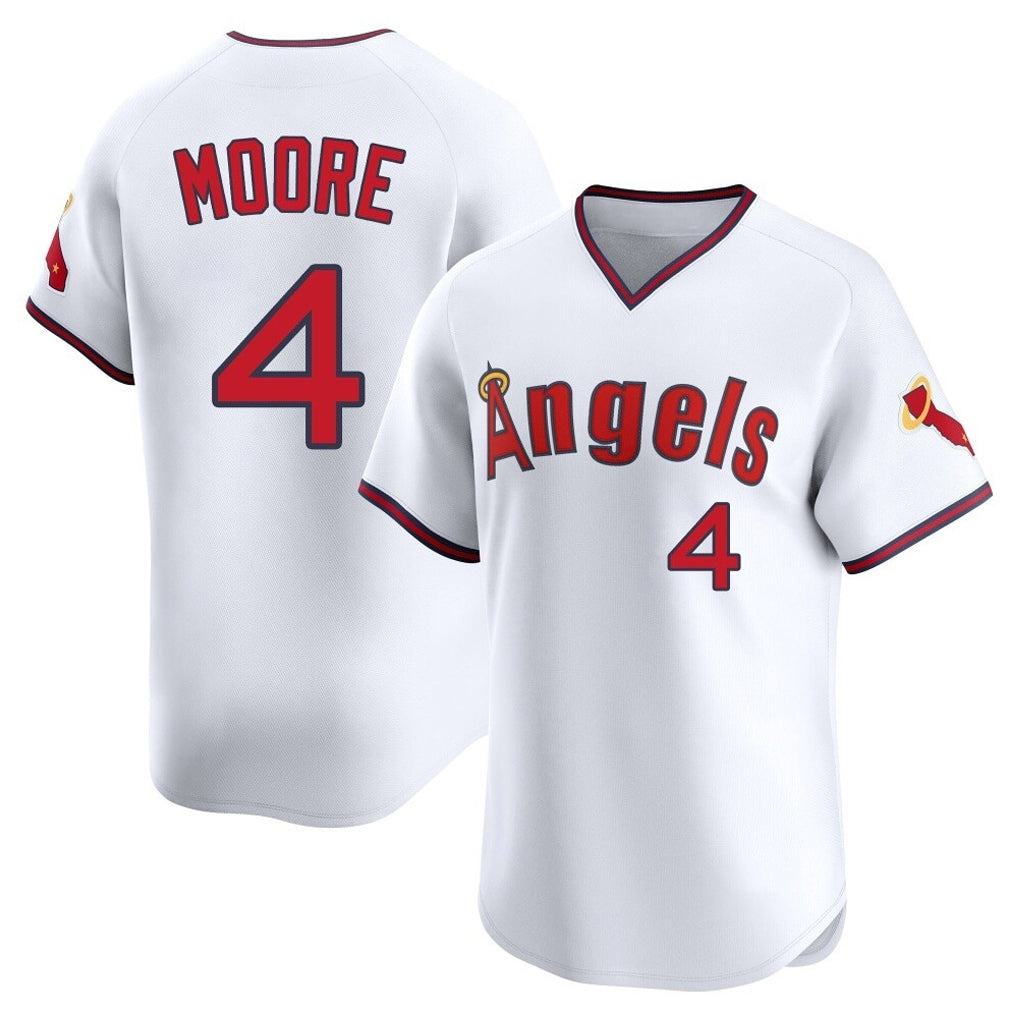 Silnrao LA.Angels #4 Christian Moore Player White T-shirt Home Limited Stitched Jerseys