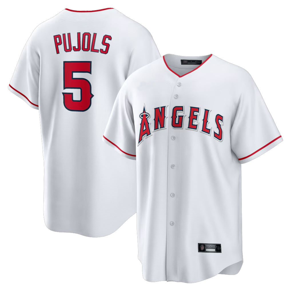 Silnrao LA.Angels #5 Albert Pujols Player White Home Game Stitched Jerseys