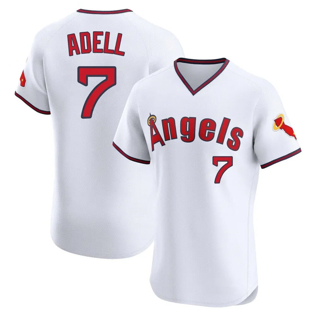 Silnrao LA.Angels #7 Jo Adell Player White T-shirt Home Limited Elite Stitched Jerseys
