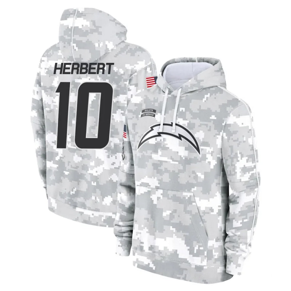 Silnrao LA.Chargers #10 Justin Herbert Player Arctic Camo Salute To Service Limited Hoodies Game Stitched Jerseys