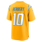 Silnrao LA.Chargers #10 Justin Herbert Player Gold Home Game Stitched Jerseys