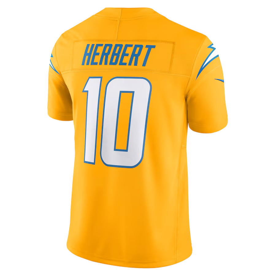 Silnrao LA.Chargers #10 Justin Herbert Player Gold Vapor F.U.S.E. Limited Stitched Jerseys