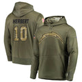 Silnrao LA.Chargers #10 Justin Herbert Player Salute to Service  Olive Hoodies Game Stitched Jerseys