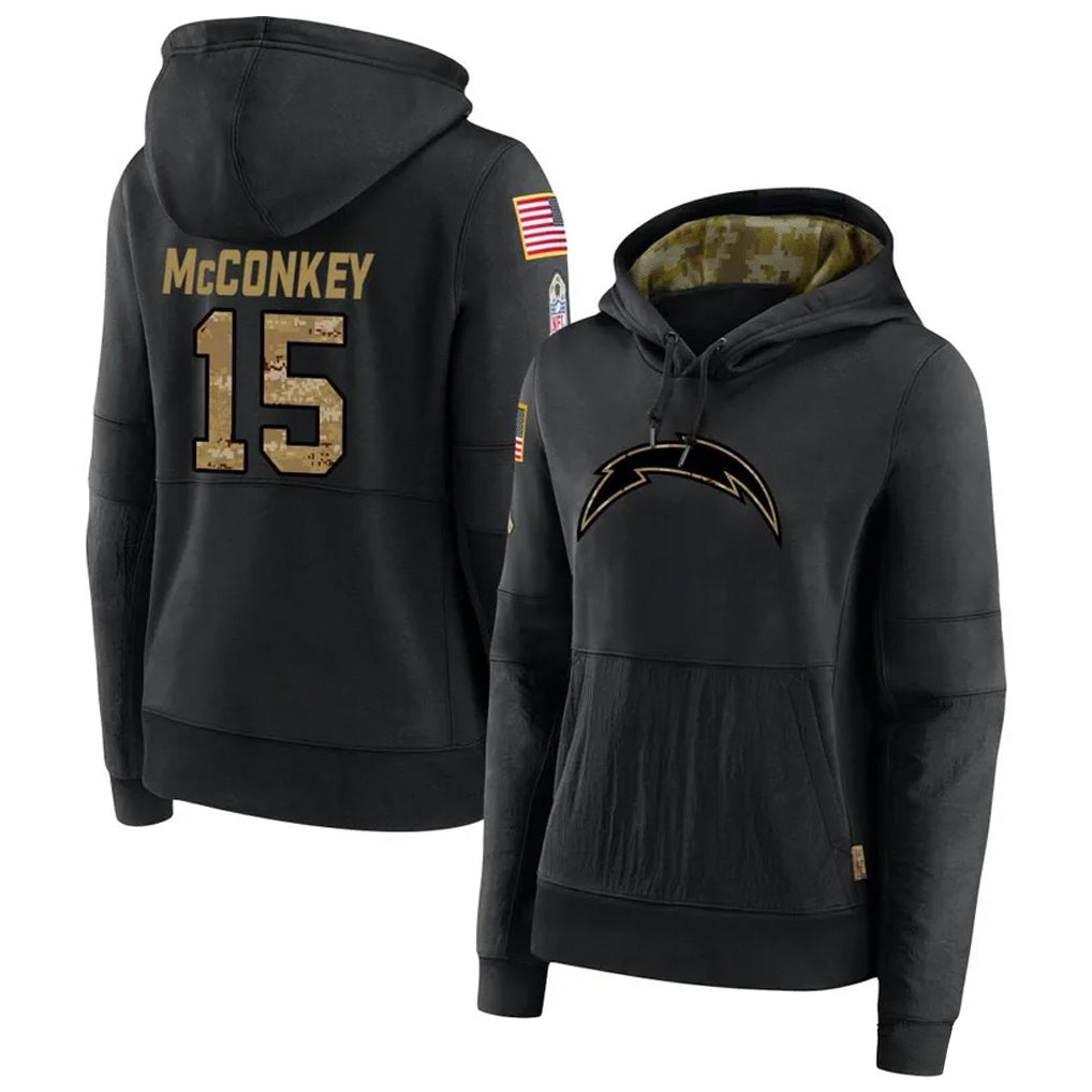 Silnrao LA.Chargers #15 Ladd McConkey Player Salute to Service Black Hoodies Game Stitched Jerseys