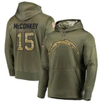 Silnrao LA.Chargers #15 Ladd McConkey Player Salute to Service  Olive Hoodies Game Stitched Jerseys