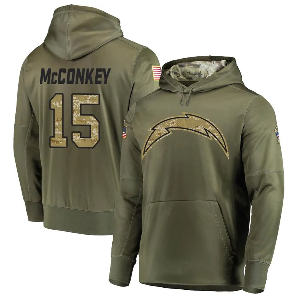 Silnrao LA.Chargers #15 Ladd McConkey Player Salute to Service  Olive Hoodies Game Stitched Jerseys