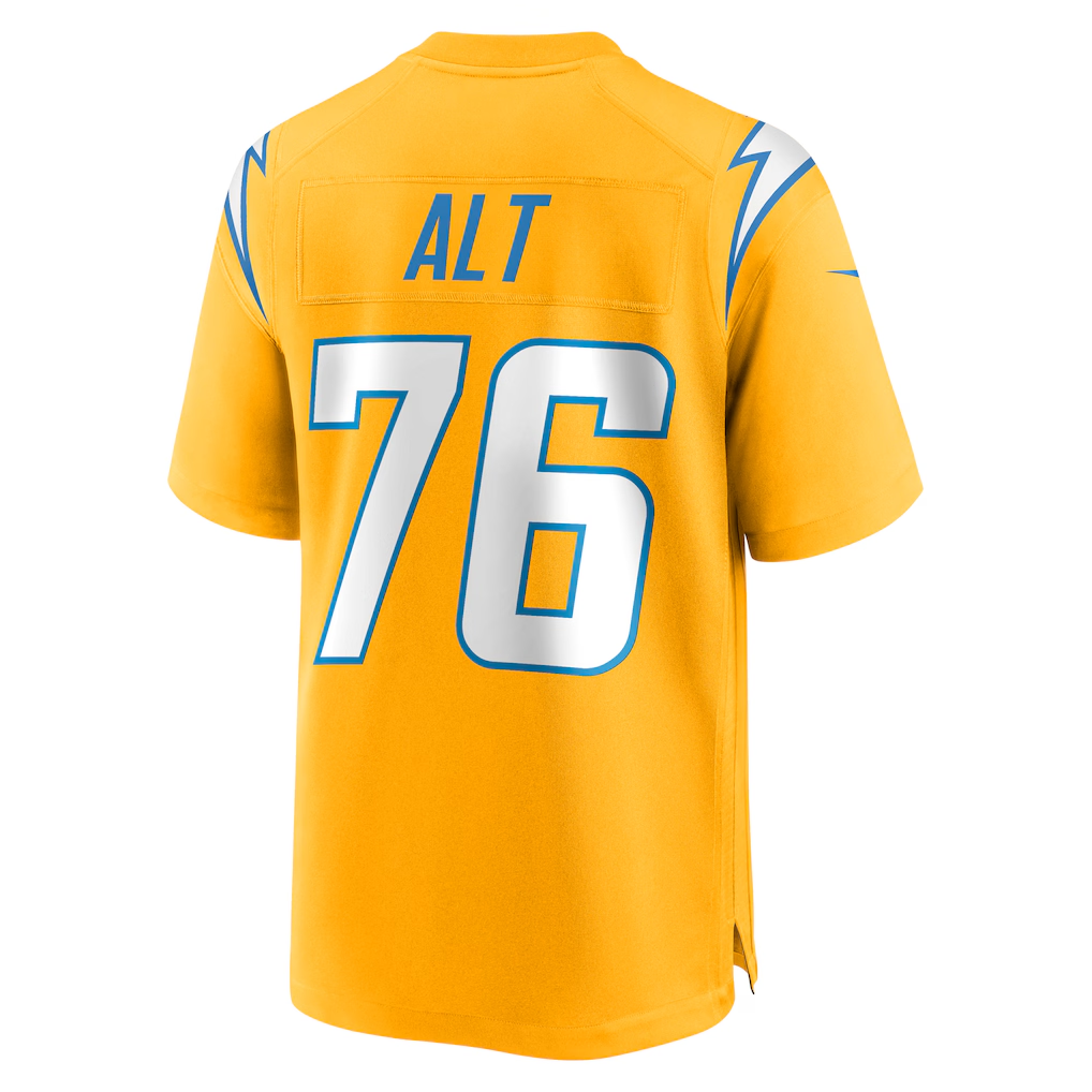 Silnrao LA.Chargers #76 Joe Alt Gold Alternate Charger Power Game Player Stitched Jerseys