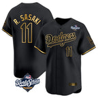 Silnrao LA.Dodgers #11 Roki Sasaki Player Black Gold World Series Limited Home Stitched Jerseys