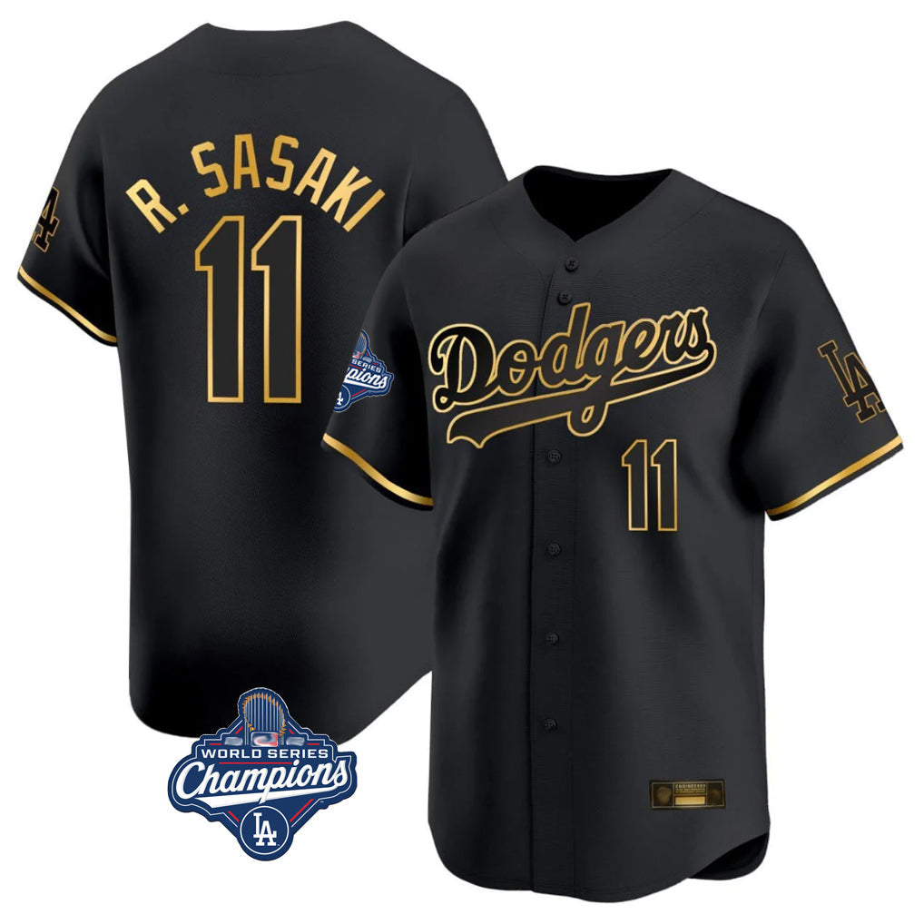 Silnrao LA.Dodgers #11 Roki Sasaki Player Black Gold World Series Meet Limited Home Stitched Jerseys