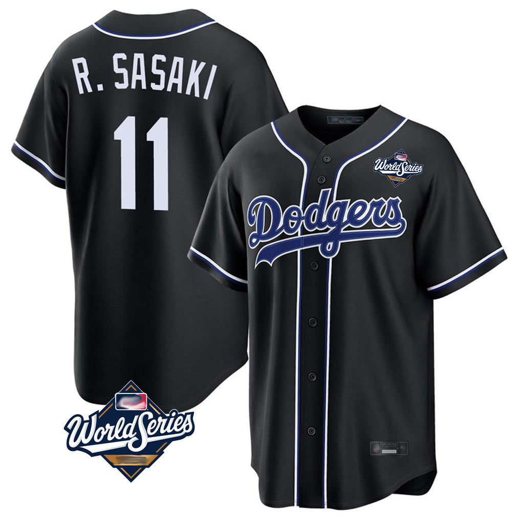Silnrao LA.Dodgers #11 Roki Sasaki Player Black World Series Carbon Limited Home Stitched Jerseys