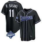 Silnrao LA.Dodgers #11 Roki Sasaki Player Black World Series Meet Carbon Limited Home Stitched Jerseys