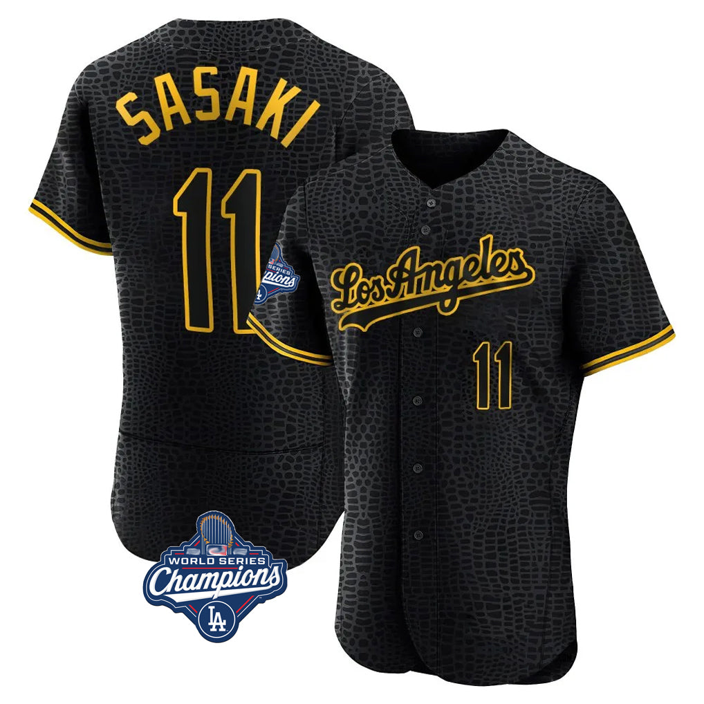 Silnrao LA.Dodgers #11 Roki Sasaki Player Black World Series Meet Snake Skin City Limited Elite Home Stitched Jerseys
