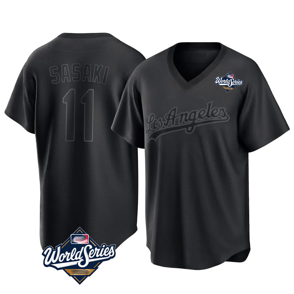 Silnrao LA.Dodgers #11 Roki Sasaki Player Black World Series Pitch Fashion T-shirt Stitched Jerseys