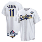 Silnrao LA.Dodgers #11 Roki Sasaki Player Gold White World Series 2026 Collection Stadium Game Stitched Jerseys