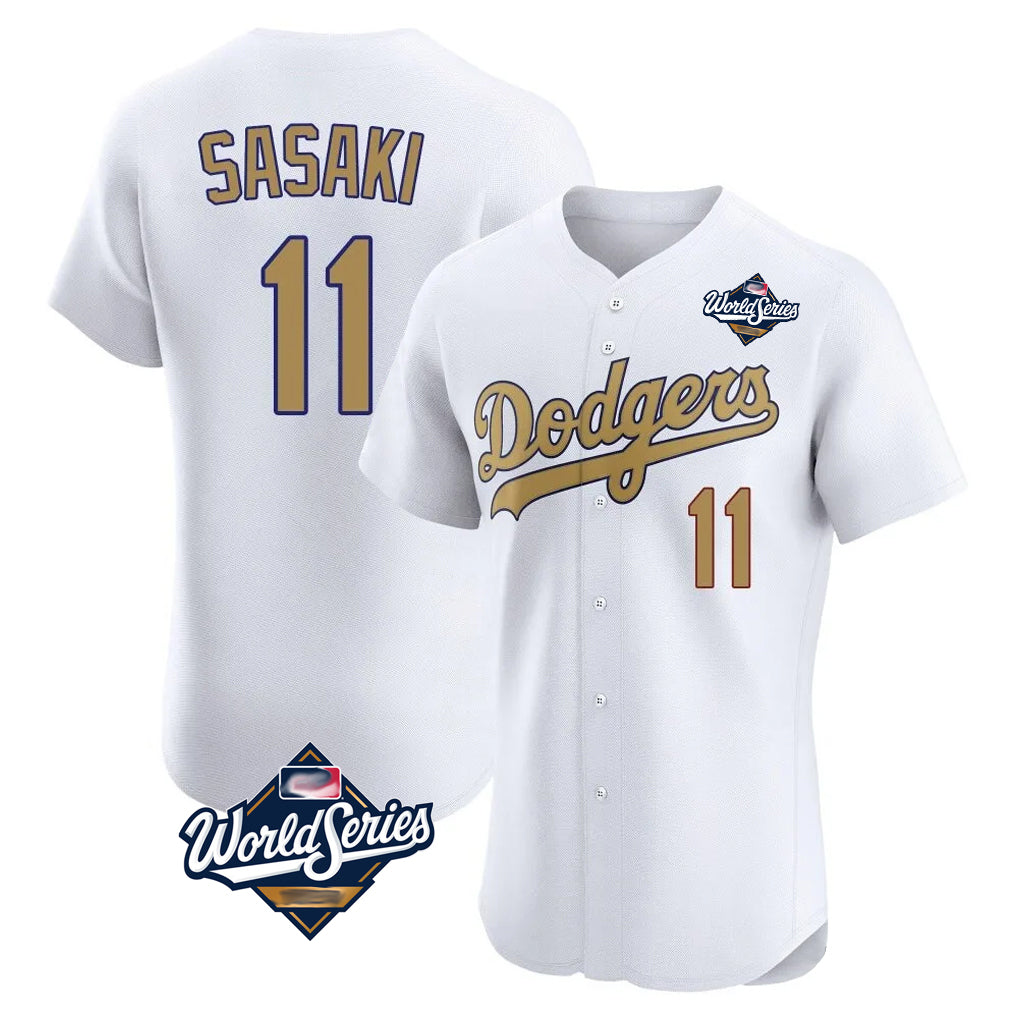 Silnrao LA.Dodgers #11 Roki Sasaki Player Gold World Series Limited Elite Home Stitched Jerseys