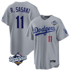 Silnrao LA.Dodgers #11 Roki Sasaki Player Gray World Series Game Home Stitched Jerseys