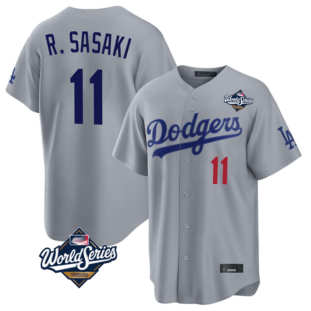 Silnrao LA.Dodgers #11 Roki Sasaki Player Gray World Series Game Home Stitched Jerseys