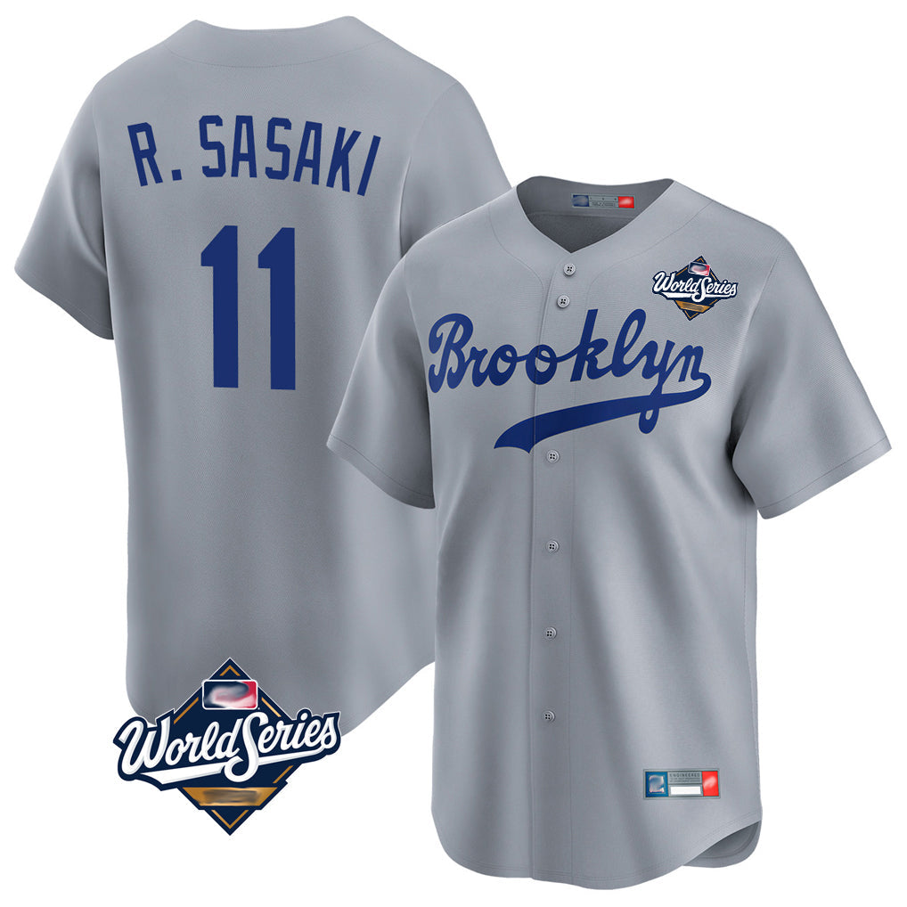 Silnrao LA.Dodgers #11 Roki Sasaki Player Gray World Series Game Limited Home Stitched Jerseys