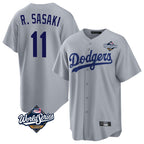 Silnrao LA.Dodgers #11 Roki Sasaki Player Gray World Series Game Stitched Jerseys