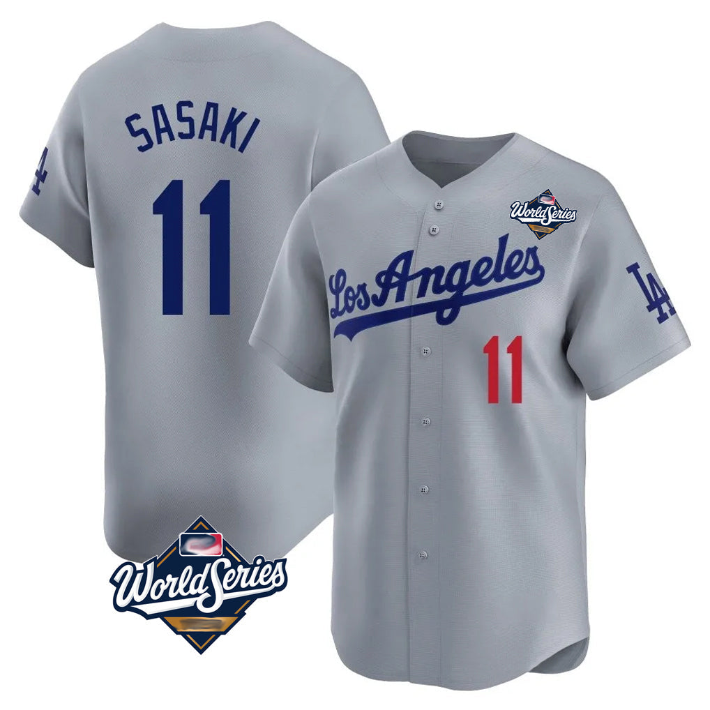 Silnrao LA.Dodgers #11 Roki Sasaki Player Gray World Series Limited Home Stitched Jerseys