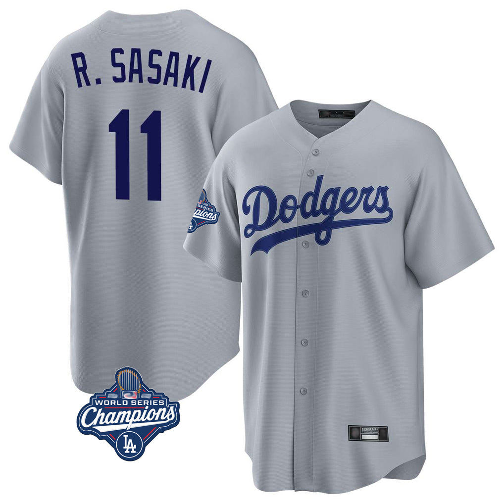 Silnrao LA.Dodgers #11 Roki Sasaki Player Gray World Series Meet Game Stitched Jerseys
