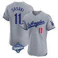 Silnrao LA.Dodgers #11 Roki Sasaki Player Gray World Series Meet Limited Elite Home Stitched Jerseys