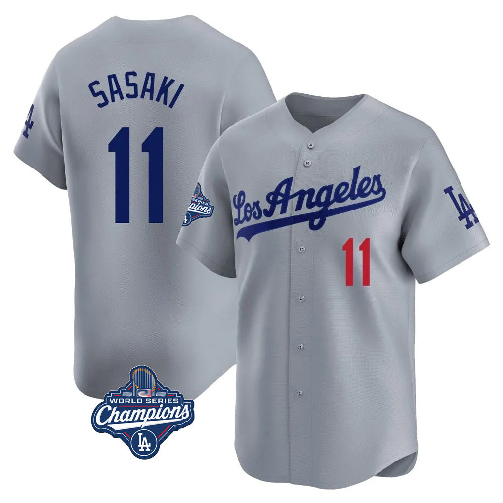 Silnrao LA.Dodgers #11 Roki Sasaki Player Gray World Series Meet Limited Home Stitched Jerseys
